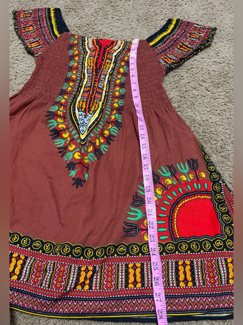 Advance Boho Dashiki Smocked Off-Shoulder Mini Dress - Vibrant African Print - Picture 10 of 10